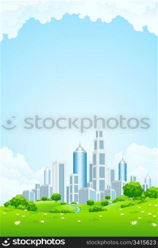 City Landscape with Green Hills