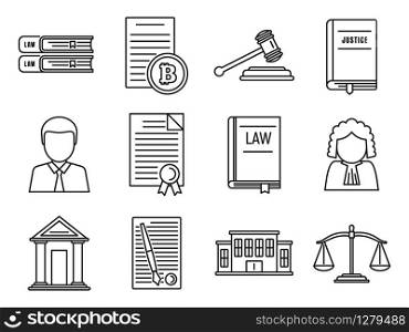 City legislation icons set. Outline set of city legislation vector icons for web design isolated on white background. City legislation icons set, outline style