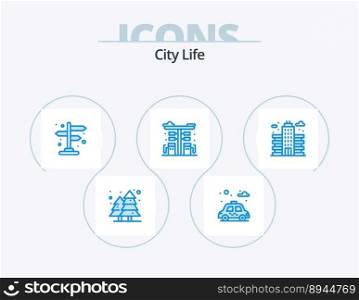 City Life Blue Icon Pack 5 Icon Design. office. city. direction. pump. fuel
