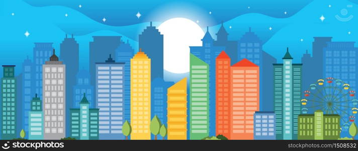 City Life Concept Cityscape Landmark Horizontal Landing Page Banner Illustration