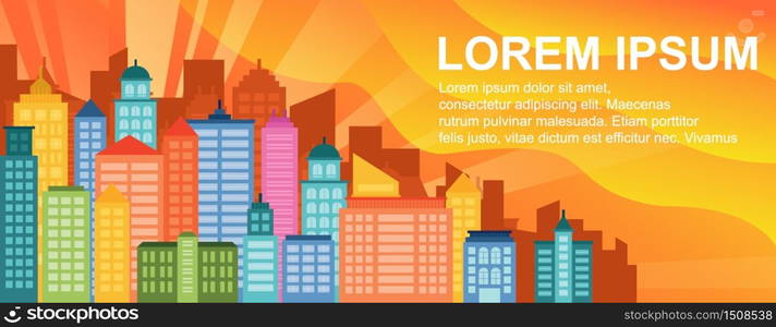 City Life Concept Cityscape Landmark Horizontal Landing Page Banner Illustration