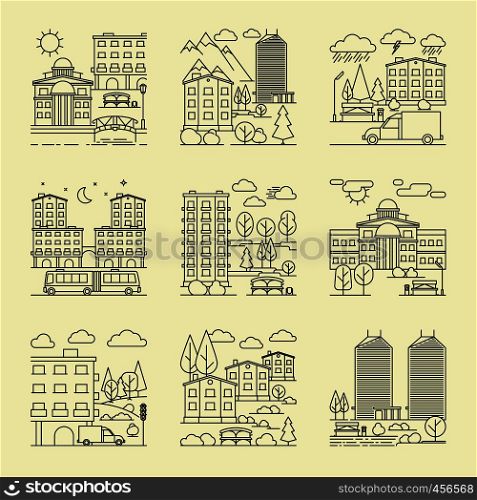 City linear style landscapes. City line concepts vector illustration. City linear style landscapes