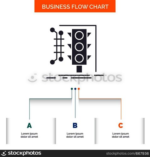 City, management, monitoring, smart, traffic Business Flow Chart Design with 3 Steps. Glyph Icon For Presentation Background Template Place for text.. Vector EPS10 Abstract Template background