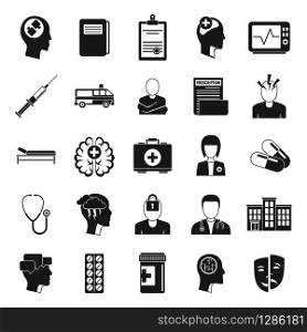 City mental hospital icons set. Simple set of city mental hospital vector icons for web design on white background. City mental hospital icons set, simple style
