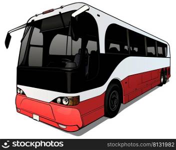 City Modern Two-color Bus - Colored Illustration Isolated on White Background, Vector