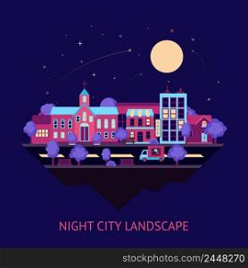 City night summer colorful street scape buildings abstract background vector illustration