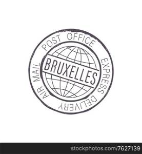 City of Brussels post office stamp isolated air mail express delivery sign. Vector Bruxelles international postal global service icon, emblem of Dutch mailing postage, ink seal stamp on correspondence. Bruxelles international postal global service icon