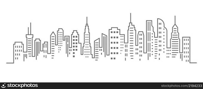 City outline panoramic landscape. Continuous one line buildings drawing. Skyscrapers silhouette. Minimalistic vector illustration. EPS 10.. City outline panoramic landscape. Continuous one line buildings drawing. Skyscrapers silhouette. Minimalistic vector illustration. EPS 10