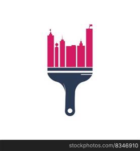 City paint brush vector logo design. Building renovation repair construction icon. 