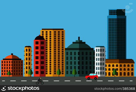 City panorama, colored city scape with buildings and street. City panorama