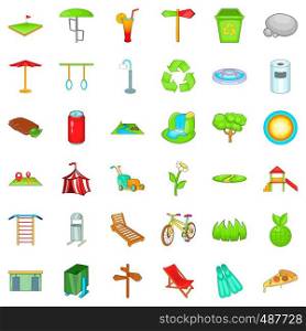 City park icons set. Cartoon style of 36 city park vector icons for web isolated on white background. City park icons set, cartoon style