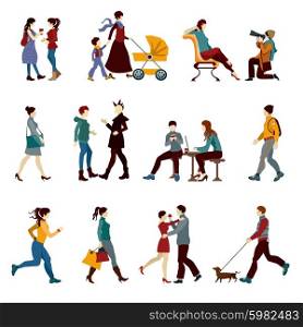 City people set with hipsters students kids and couples silhouettes isolated vector illustration. City People Set