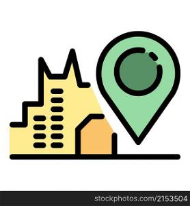 City pin map rent bike icon. Outline city pin map rent bike vector icon color flat isolated. City pin map rent bike icon color outline vector