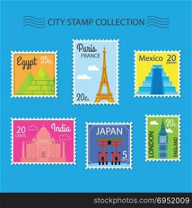 city post stamp collection. city post stamp collection vector