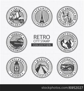 city post stamp collection. city post stamp collection vector