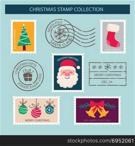 city post stamp collection merry christmas. city post stamp collection vector christmas theme