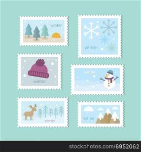 city post stamp collection merry christmas. city post stamp collection vector christmas theme