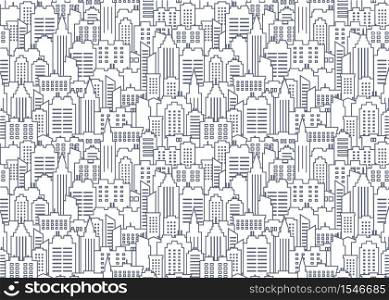 City scape seamless pattern. Thin line City background. Downtown landscape with high skyscrapers. Panorama architecture City scape wallpaper. Goverment buildings line illustration. Vector illustration. City seamless pattern