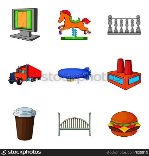 City service icons set. Cartoon set of 9 city service vector icons for web isolated on white background. City service icons set, cartoon style