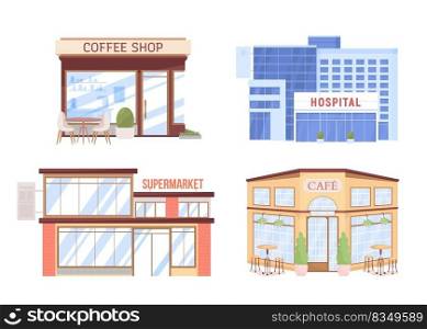 City service semi flat color vector objects set. Editable figures. Simple cartoon style illustration for web graphic design and animation collection. Akrobat, Bebas Neue, Cardo, Recursive fonts used. City service semi flat color vector objects set