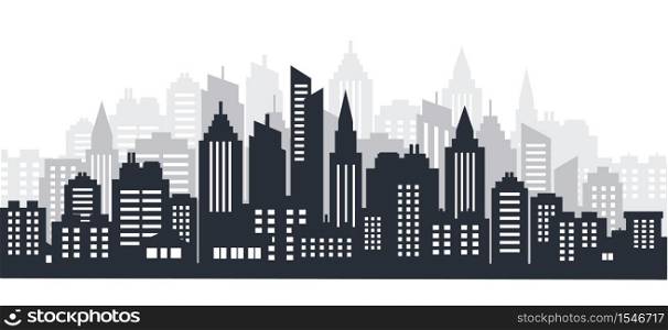 City silhouette land scape. Horizontal City landscape. Downtown landscape with high skyscrapers. Panorama architecture Goverment buildings illustration. Urban life Vector illustration. City silhouette land scape. City landscape. Downtown landscape with high skyscrapers. Panorama architecture Goverment buildings illustration. Urban life