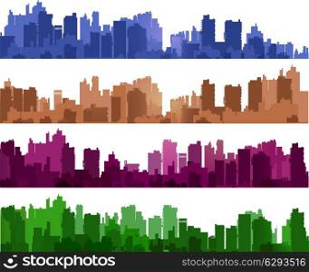 City silhouettes of different colors on white
