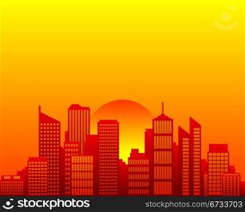 City skyline and sun