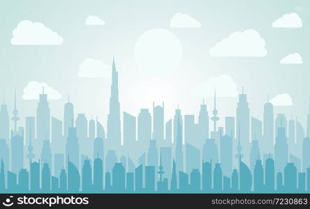 City skyline Daytime cityscape in flat style Urban landscape vector illustration