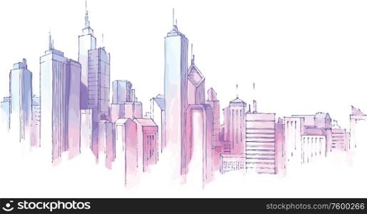 City Skyline. The hand-drown city skyline in a pastel shades. Editable vector EPS v9.0.