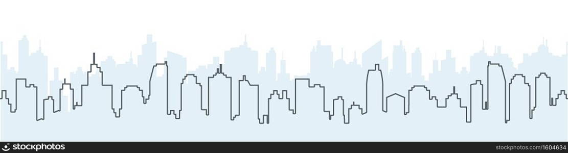 City skyline vector. Silhouette of the city in a linear style. Modern urban landscape. City skyscrapers building. Vector illustration