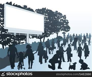 City street. City street filled with people. A vector illustration