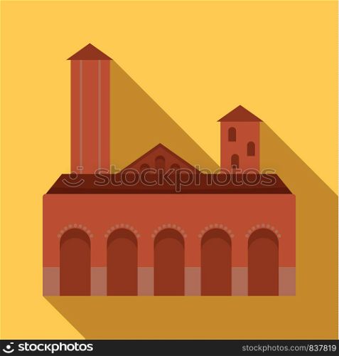 City tower brown building icon. Flat illustration of city tower brown building vector icon for web design. City tower brown building icon, flat style