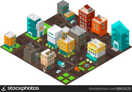 City town district street isometric intersection vector image