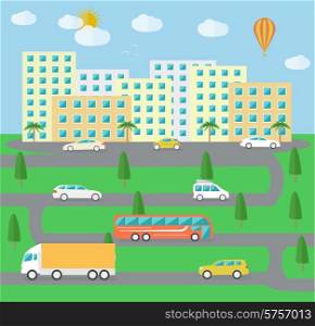 City town landscape life background with item icons