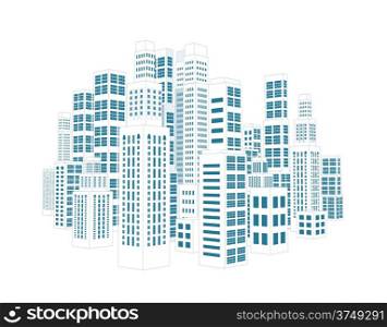 City with three-dimensional buildings and skyscrapers. Vector illustration on white background