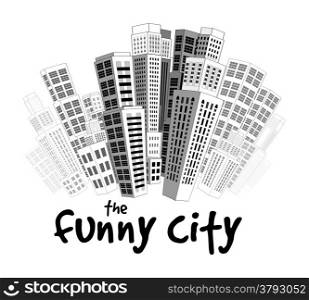 City with three-dimensional buildings and skyscrapers. Vector illustration on white background