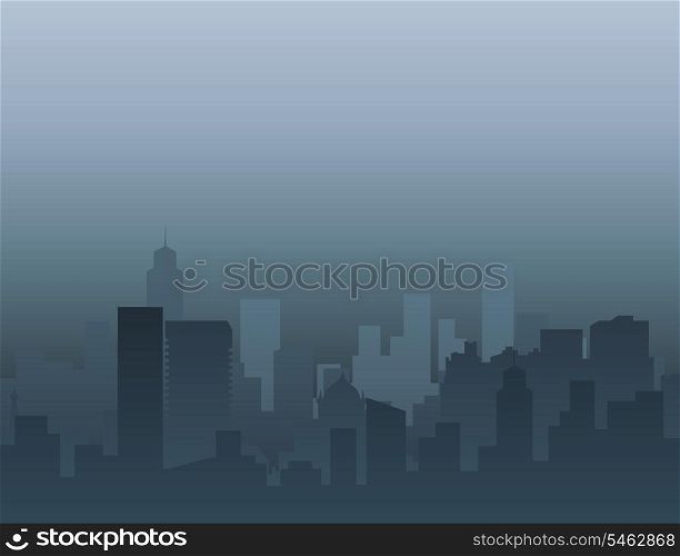 City3. Panorama of a modern city in a fog. A vector illustration