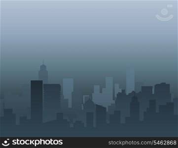City3. Panorama of a modern city in a fog. A vector illustration