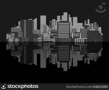 City7. Modern city on a black background. A vector illustration