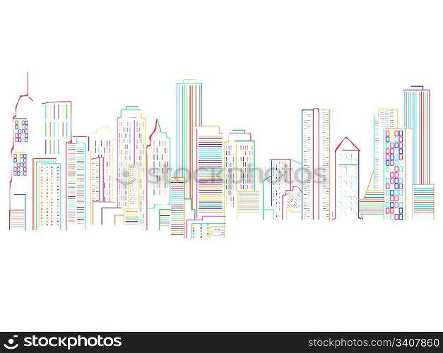 Cityscape background with colored skyscrapers abstract art illustration