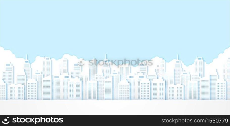 Cityscape, building with blue sky, paper art style