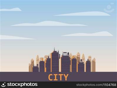 Cityscape day. Modern city skyline panoramic vector background. Cityscape day. Modern city skyline panoramic vector background. Urban city tower skyscrapers skyline illustration, isolated, illustration