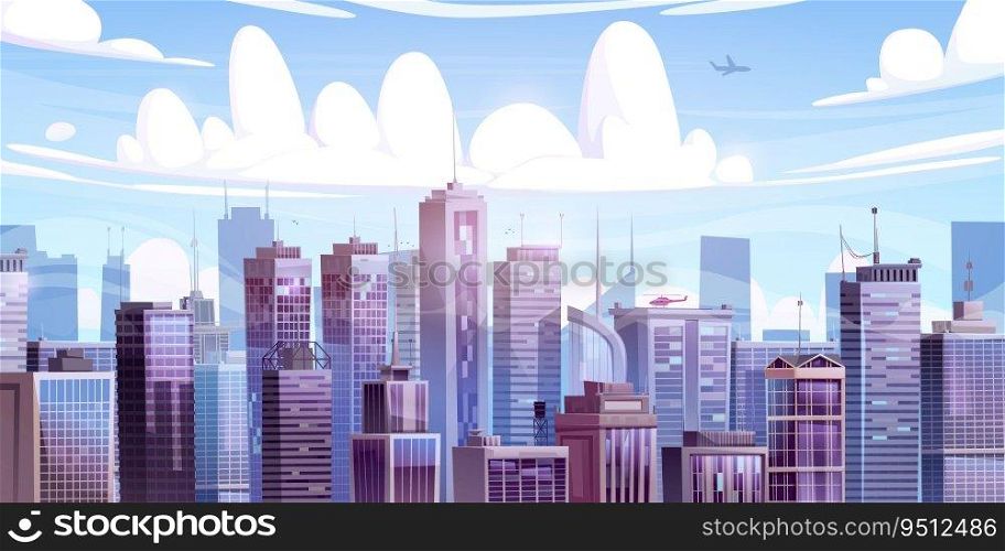 Cityscape flat building skyline vector background. Urban business skyscraper panorama. City scape with office in downtown outdoor game illustration. Blue panoramic metropolis environment concept. Cityscape flat building skyline vector background