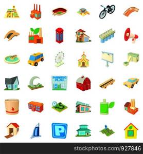 Cityscape icons set. Cartoon style of 36 cityscape vector icons for web isolated on white background. Cityscape icons set, cartoon style