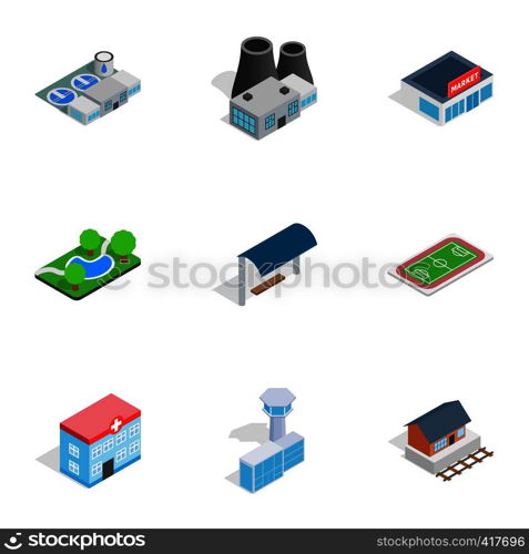 Cityscape icons set. Isometric 3d illustration of 9 cityscape vector icons for web. Cityscape icons, isometric 3d style