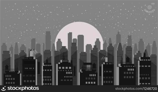 Cityscape night. Modern city skyline panoramic vector background. Cityscape night. Modern city skyline panoramic vector background. Urban city tower skyscrapers skyline illustration, isolated, illustration