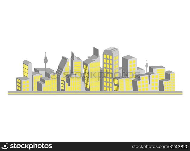 Cityscape, silhouettes of houses