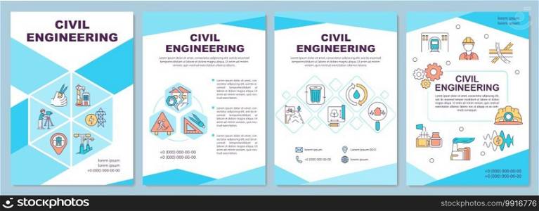 Civil engineering brochure template. Construction and maintenance. Flyer, booklet, leaflet print, cover design with linear icons. Vector layouts for magazines, annual reports, advertising posters. Civil engineering brochure template