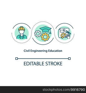 Civil engineering education concept icon. Environments designing and constructing idea thin line illustration. Building planning, drawing. Vector isolated outline RGB color drawing. Editable stroke. Civil engineering education concept icon