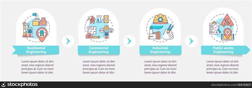 Civil engineering project vector infographic template. Public works presentation design elements. Data visualization with 4 steps. Process timeline chart. Workflow layout with linear icons. Civil engineering project vector infographic template